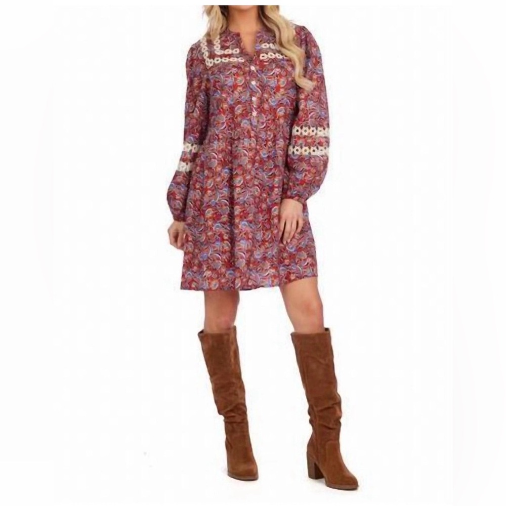 New NWT Mudpie Women's Barlowe Long Sleeve Dress Size Small S